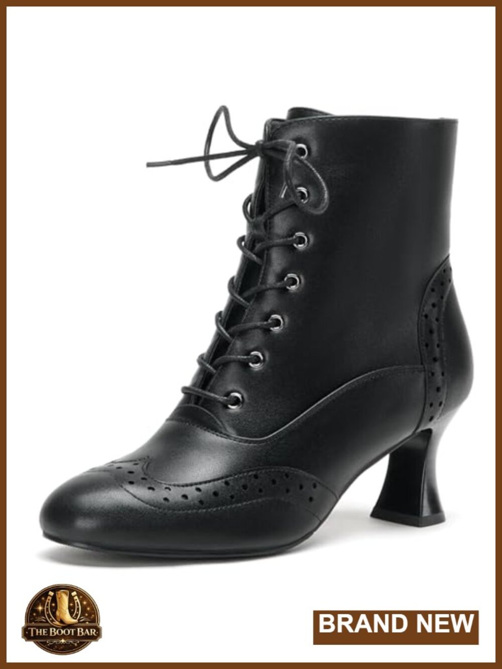 Victorian Lace Up Ankle Booties Faux Leather Kitten Heel Women